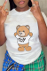 White Casual Cute Print Patchwork Letter O Neck T-Shirts