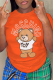 Orange Casual Cute Print Patchwork Letter O Neck T-Shirts