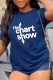 Navy Blue Casual Daily Print Patchwork Letter O Neck T-Shirts