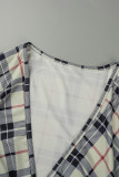 Khaki Casual Work Elegant Plaid Frenulum Printing V Neck Loose Jumpsuits(With Belt)