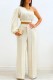 Apricot Casual Solid Patchwork Oblique Collar Long Sleeve Two Pieces