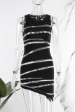 Black Sexy Patchwork Asymmetrical O Neck Sleeveless Dress Dresses