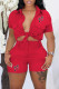 Red Casual Print Patchwork Turndown Collar Short Sleeve Two Pieces