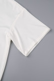 White Casual Street Print Patchwork O Neck T-Shirts