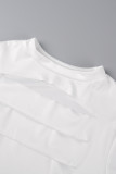 White Sexy Solid Hollowed Out O Neck Long Sleeve Dresses