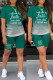 Dark Green Casual Gradual Change Letter Print Basic O Neck Short Sleeve Two Pieces