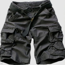Black Gray Casual Solid Patchwork Pocket Straight High Waist Straight Solid Color Shorts