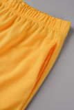 Yellow Casual Solid Vests Pants O Neck Sleeveless Two Pieces