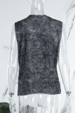 Black Sexy Street Letter Metal Accessories Decoration V Neck Tops