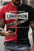 Red Black Casual Print Patchwork O Neck Tops