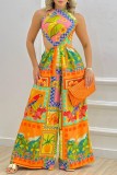 Colour Sexy Casual Not Positioning Printed Bandage Backless O Neck Regular Jumpsuits