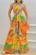 Colour Sexy Casual Not Positioning Printed Bandage Backless O Neck Regular Jumpsuits