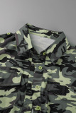 Camouflage Casual Street Camouflage Print Bandage Patchwork Buckle Turndown Collar Regular Rompers