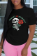 Black Casual Daily Print Skull Patchwork O Neck T-Shirts