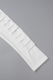White Sexy Solid Hollowed Out O Neck Long Sleeve Dresses