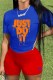 Red Casual Print Letter O Neck Short Sleeve Two Pieces