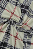 Khaki Casual Work Elegant Plaid Frenulum Printing V Neck Loose Jumpsuits(With Belt)