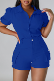 Red Sexy Solid Patchwork Turndown Collar Short Sleeve Two Pieces