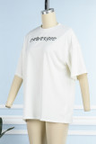 White Casual Street Print Patchwork O Neck T-Shirts