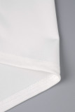White Casual Street Print Patchwork O Neck T-Shirts