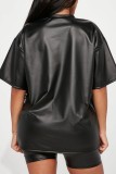 Silver Casual Solid Basic O Neck Short Sleeve Two Pieces