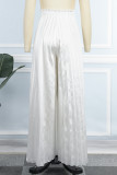 White Casual Solid Patchwork Fold High Waist Straight Solid Color Bottoms