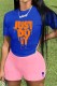Pink Casual Print Letter O Neck Short Sleeve Two Pieces