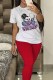 Red Casual Print Letter O Neck Short Sleeve Two Pieces