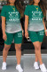 Dark Green Casual Gradual Change Letter Print Basic O Neck Short Sleeve Two Pieces