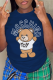 Navy Blue Casual Cute Print Patchwork Letter O Neck T-Shirts