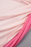 Pink Sexy Solid Patchwork Backless Contrast Strapless Sleeveless Two Pieces