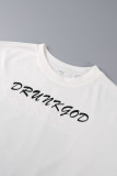 White Casual Street Print Patchwork O Neck T-Shirts