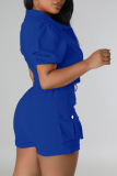 Red Sexy Solid Patchwork Turndown Collar Short Sleeve Two Pieces