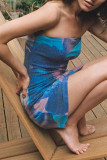 Colour Sexy Print Patchwork Strapless Pencil Skirt Dresses