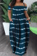 Blue Casual Print Patchwork Pocket Off the Shoulder Lantern Dress Dresses