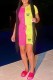 Pink Yellow Casual Print Patchwork Letter O Neck Short Sleeve Two Pieces