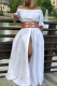 White Casual Solid Patchwork Off the Shoulder Straight Dresses(Without belt)