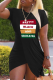 Black Casual Letter Patchwork High Opening O Neck One Step Skirt Short Sleeve Dress