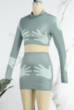White Sexy Street Print Patchwork Half A Turtleneck Long Sleeve Two Pieces