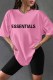 Pink Casual Print Letter O Neck Short Sleeve Two Pieces