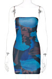 Colour Sexy Print Patchwork Strapless Pencil Skirt Dresses