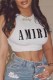 White Sexy Print Letter O Neck Tops
