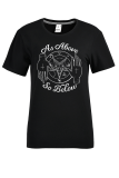 Black Casual Daily Print Patchwork Letter O Neck T-Shirts