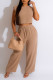 Khaki Casual Solid Patchwork O Neck Sleeveless Two Pieces