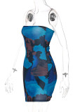 Colour Sexy Print Patchwork Strapless Pencil Skirt Dresses