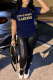 Navy Blue Daily Print Patchwork O Neck T-Shirts