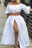 White Casual Solid Patchwork Off the Shoulder Straight Dresses(Without belt)