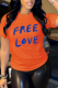 Orange Casual Street Print Patchwork Letter O Neck T-Shirts