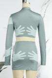 White Sexy Street Print Patchwork Half A Turtleneck Long Sleeve Two Pieces