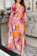 Pink Casual Print High Opening V Neck Waist Skirt Dresses
